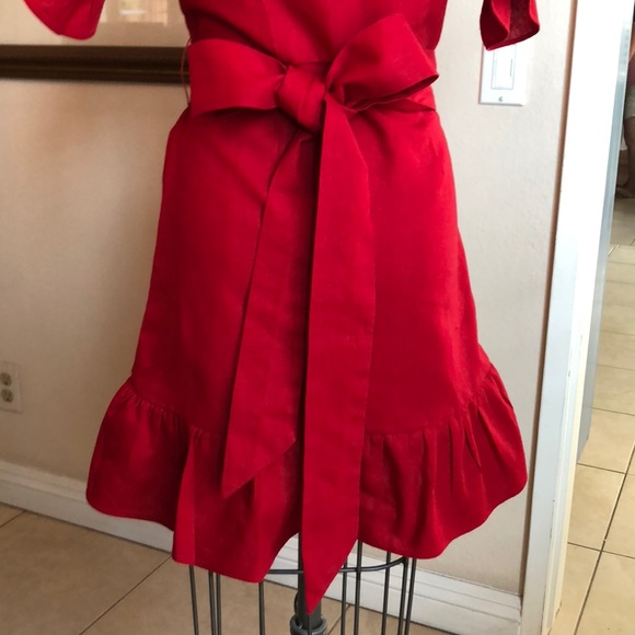 Socialite Red Dress w. ruffles & back Tie Sz XS - Picture 7 of 8